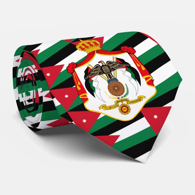 Jordanian Flag & Coat of Arms, Flag of Jordan Neck Tie (Rolled)