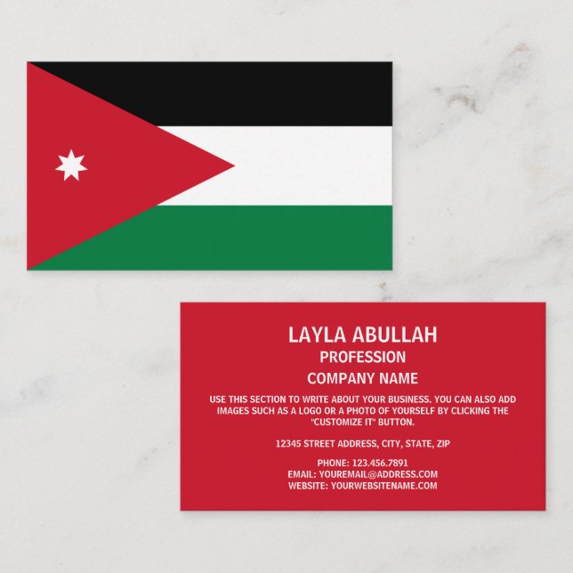 Jordanian Flag, Flag of Jordan Business Card (Front/Back)