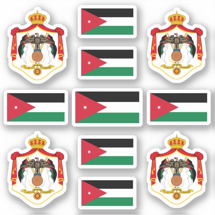 Jordanian National Symbols Coat Of Arms And Flag Sticker Zazzle