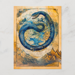 Jörmungandr the Midgard Serpent on World Map Holiday Postcard