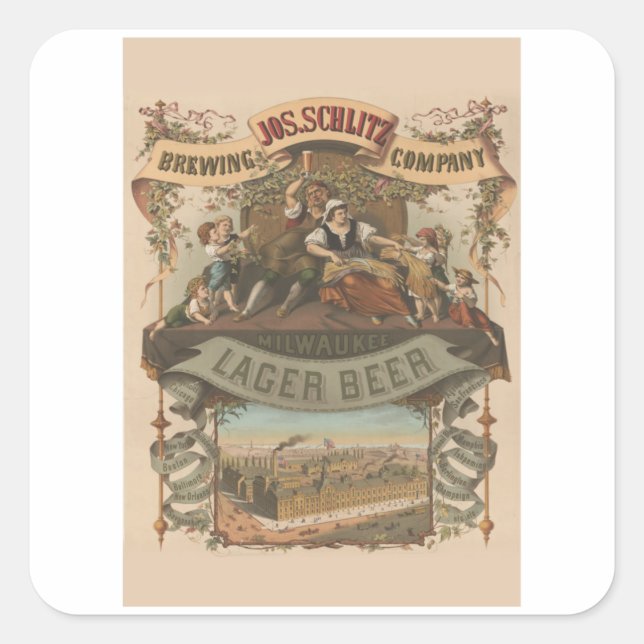 Jos Schlitz Brew Co. - Vintage Beer Square Sticker (Front)