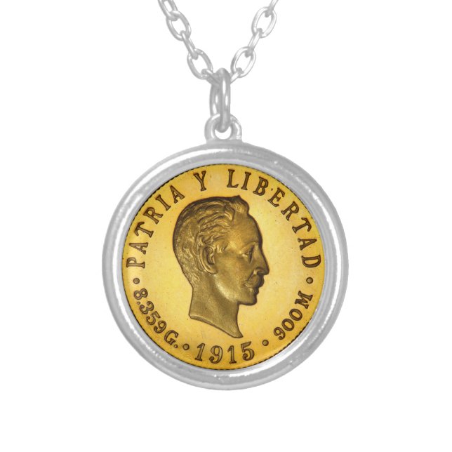 Jose Marti coin (1915) Silver Plated Necklace (Front)