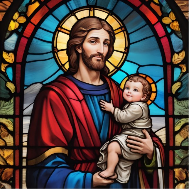 Joseph and Baby Jesus Christian Stained Glass Cutout (Front)