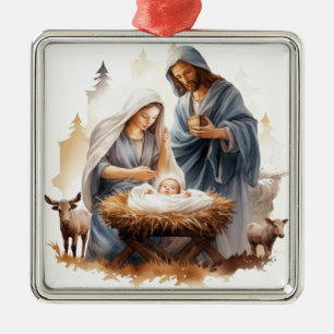 JOSEPH MARY BABY JESUS CHRISTMAS RELIGIOUS METAL ORNAMENT