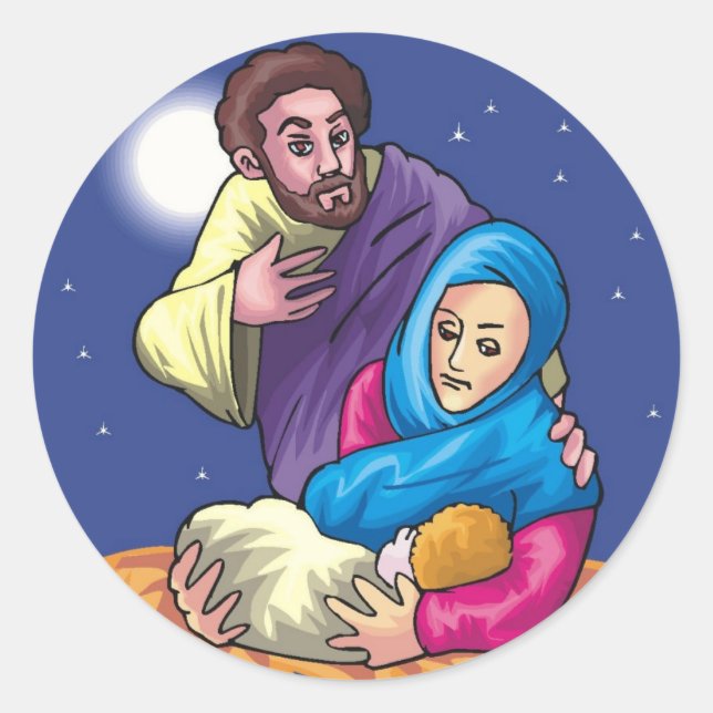 Joseph Mary Baby Jesus Classic Round Sticker (Front)