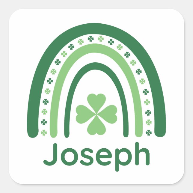 Joseph Name Clover Boho Rainbow Square Sticker (Front)
