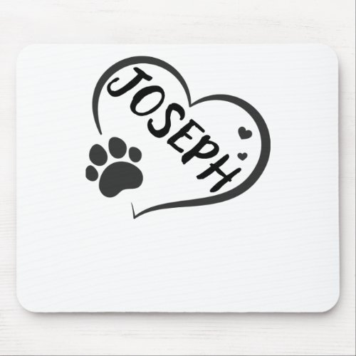 Joseph Name In A Heart With A Paw  Mouse Pad