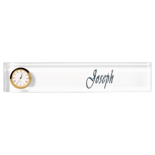 Joseph Name Logo Desk Nameplate With Clock