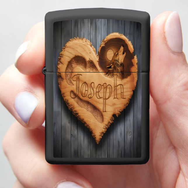 Joseph Wolf Howl Heartwood Sign Zippo Lighter (In Hand)