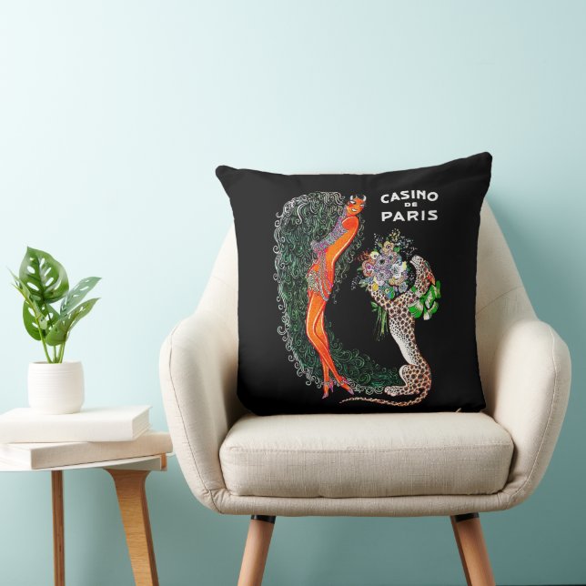 Josephine Baker Cheetah Jazz Age Throw Pillow (Chair)