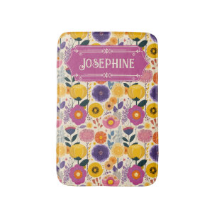 Josephine Colorful Purple and Yellow Modern Floral Bath Mat