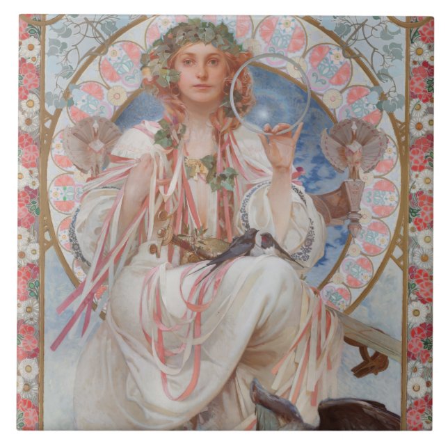 Josephine Crane Bradley as Lavia by Alphonse Mucha Ceramic Tile (Front)