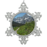 Josephine Lake Trail with Mount Guild at Glacier Snowflake Pewter Christmas Ornament