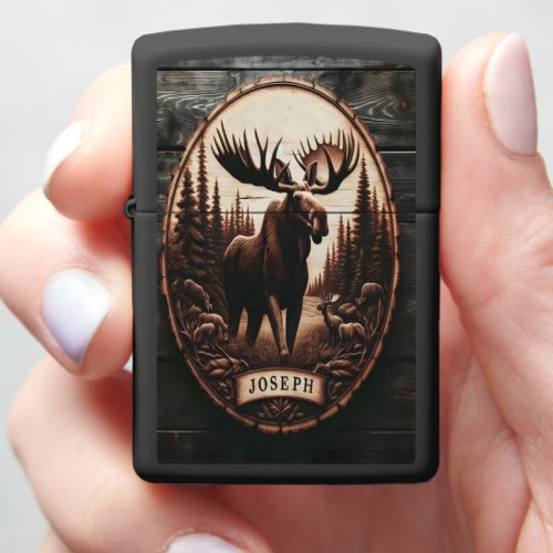 Josephs Moose Wood Carving Zippo Lighter