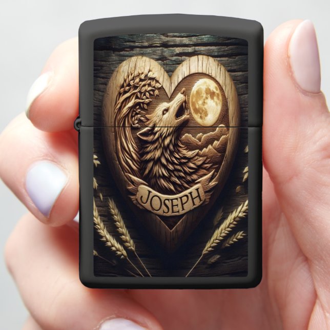 Joseph's Wolf Under The Moon Zippo Lighter (In Hand)