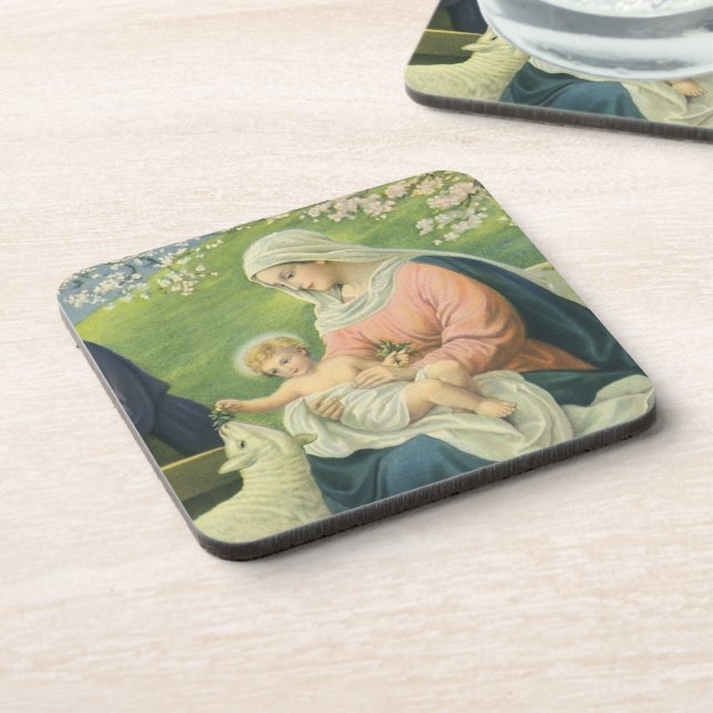 Joseph's Workshop with Mary and Baby Jesus Beverage Coaster (Left Side)