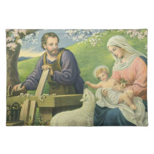 Joseph's Workshop with Mary and Baby Jesus Cloth Placemat