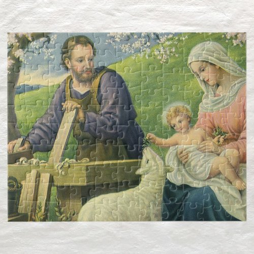 Josephs Workshop with Mary and Baby Jesus Jigsaw Puzzle