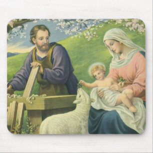 Joseph's Workshop with Mary and Baby Jesus Mouse Pad