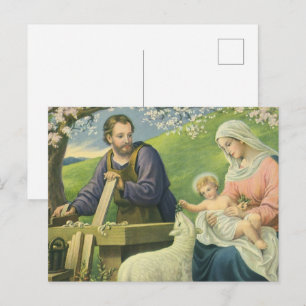 Joseph's Workshop with Mary and Baby Jesus Postcard