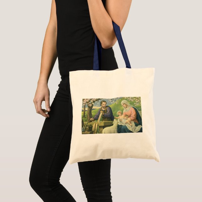 Joseph's Workshop with Mary and Baby Jesus Tote Bag (Front (Product))