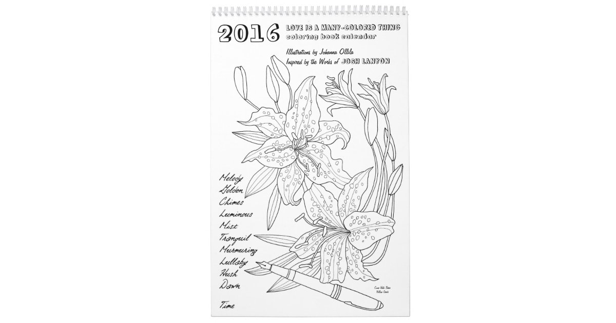 Josh Lanyon coloring book 2016 calendar | Zazzle