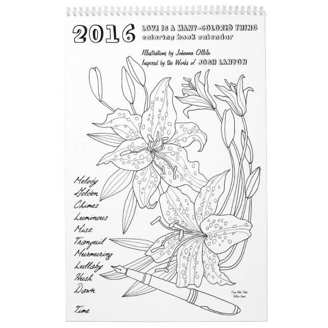Josh Lanyon coloring book 2016 calendar (Cover)