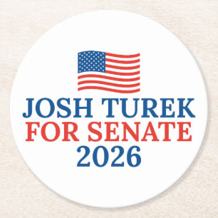 Josh Turek for Senate 2026 Election Party Round Paper Coaster