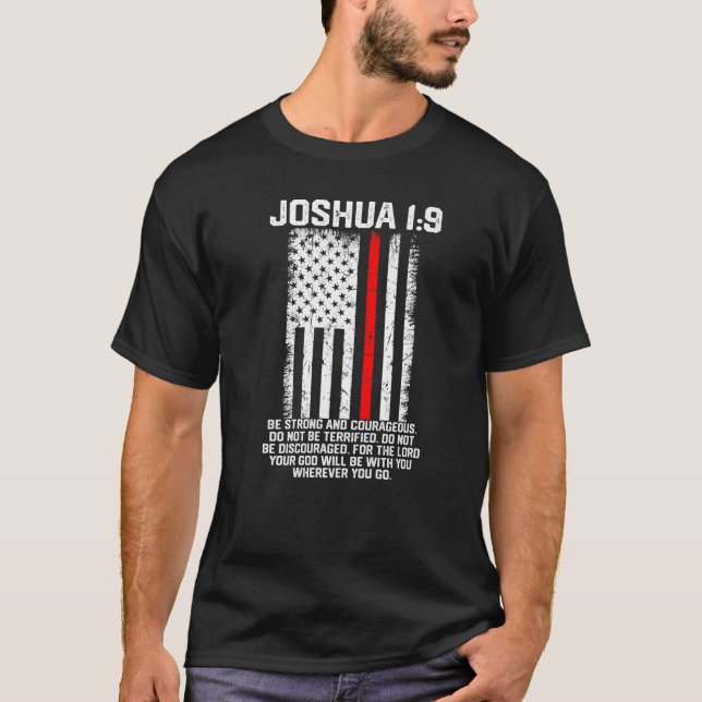 Joshua 19 American US Flag Firefighter Cross Chris T-Shirt (Front)