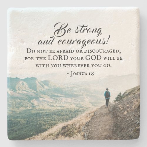 Joshua 19 Be Strong and Courageou Bible Verse Stone Coaster