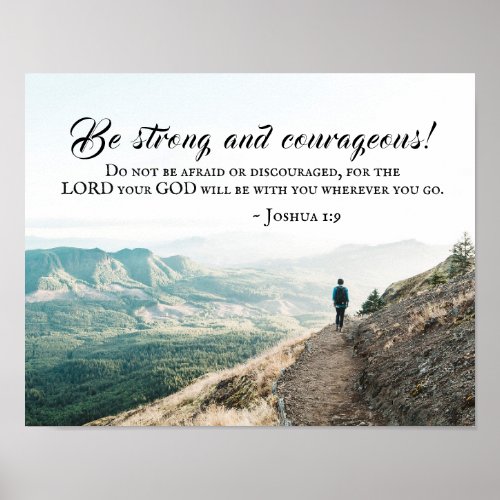 Joshua 19 Be Strong and Courageous Bible Verse Poster