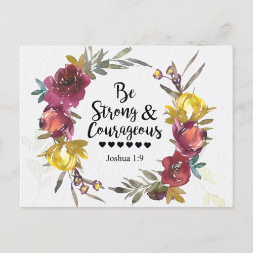 Joshua 19 Be Strong and Courageous Floral Wreath  Postcard