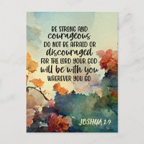 Joshua 19 Be Strong and Courageous Watercolor Postcard