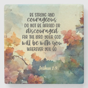Joshua 1:9 Be Strong and Courageous Watercolor Stone Coaster