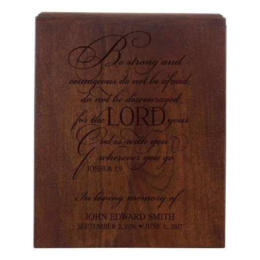 Joshua 1:9 Beautifully Crafted Cherry Wood Urn (Front)