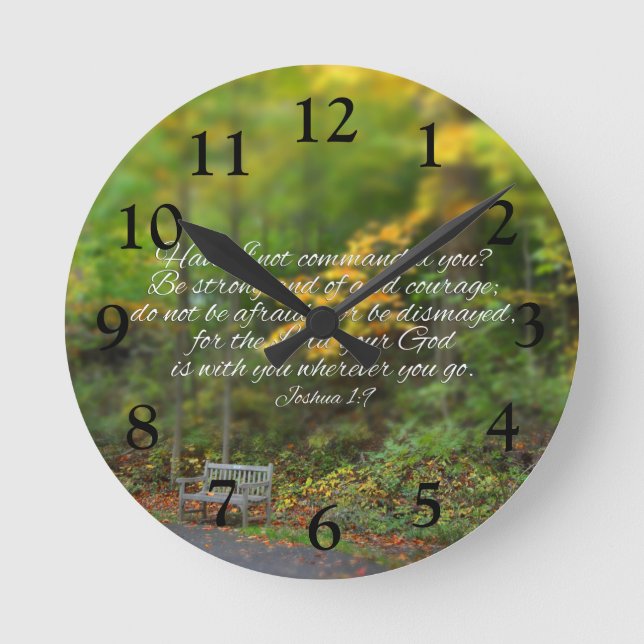 Joshua 1:9 Bible Verse Christian Scripture Round Clock (Front)