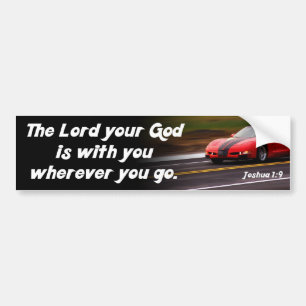 Joshua 1:9 Bible Verse Red Car Christian Religious Bumper Sticker