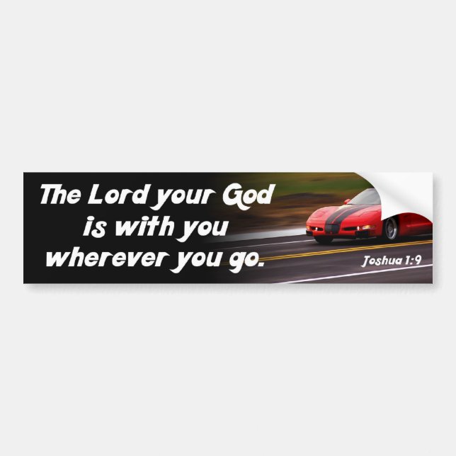 Joshua 1:9 Bible Verse Red Car Christian Religious Bumper Sticker (Front)