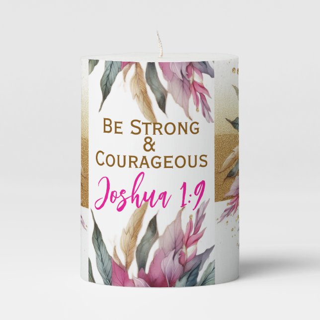 Joshua 1:9 Candle | Watercolor Pink Gold Floral (Front)
