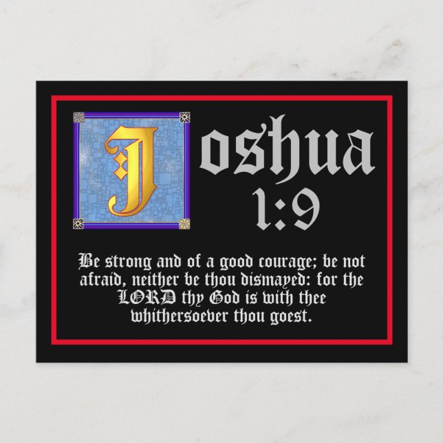 Joshua 1 9 Gold Illuminated Letter Bible Quote Postcard (Front)