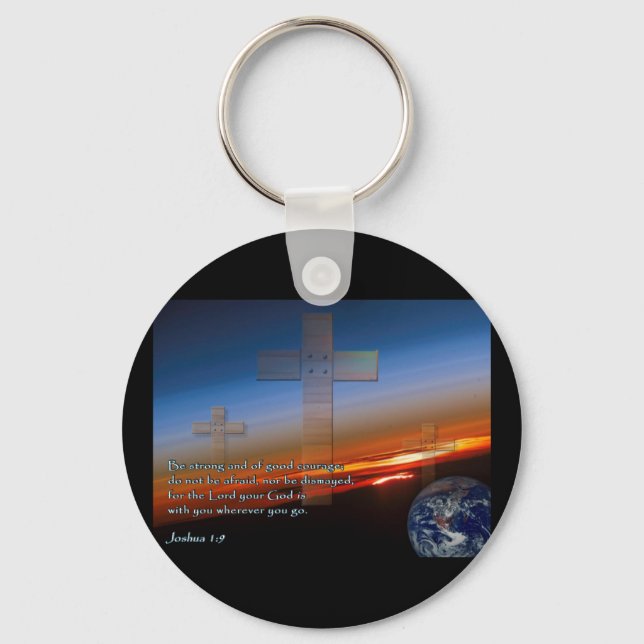 Joshua 1:9 Sunset Crosses Keychain (Front)