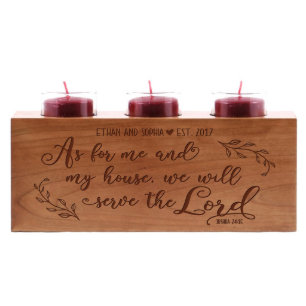 Joshua 24:15 Elegant Cherry Wood Candle Holder