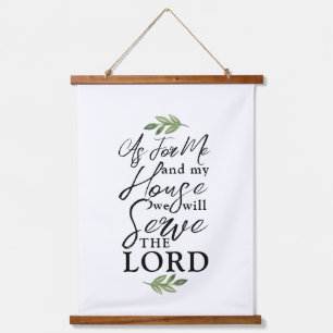 Joshua 24:15 Script Font with Leaf Greenery Wood Hanging Tapestry