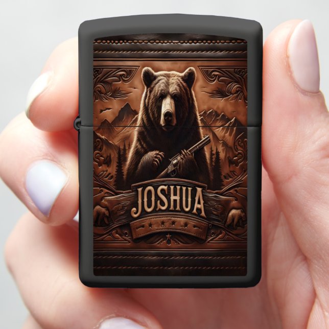 Joshua Grizzly Bear In the Mountains Zippo Lighter (In Hand)