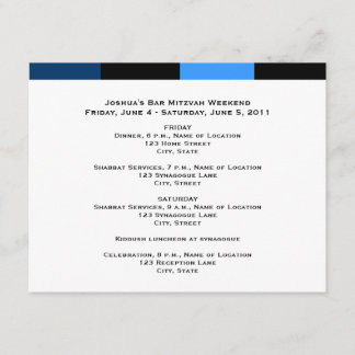 Joshua Isaac Bar Mitzvah Weekend Schedule Card