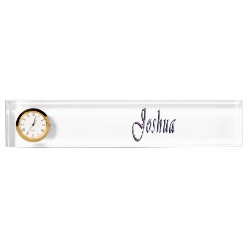 Joshua Name Logo Desk Nameplate With Clock