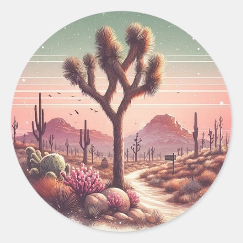 Joshua Tree National Park California Watercolor Classic Round Sticker