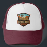 Joshua Tree National Park Illustration Retro Trucker Hat<br><div class="desc">Joshua Tree vector artwork design. The park is named for the region’s twisted,  bristled Joshua trees,  the park straddles the cactus-dotted Colorado Desert and the Mojave Desert.</div>