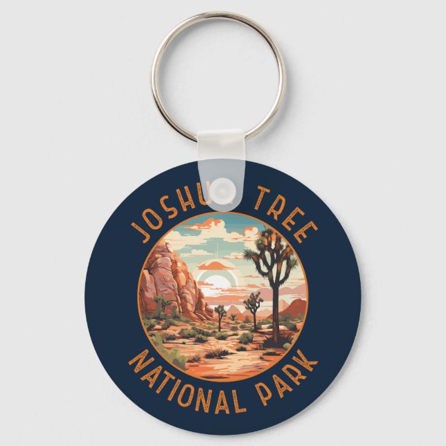 Joshua Tree National Park Sunset Retro Distressed Keychain (Front)