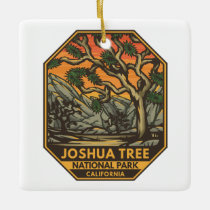 Joshua Tree National Park Sunset Retro Emblem Ceramic Ornament